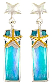 Sterling silver earrings bezel set with mother of pearl. These earrings are accented with 22 karat yellow gold vermeil.