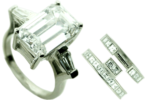 Custom Platinum Wedding Set With Emerald Cut And Carre-cut Diamonds