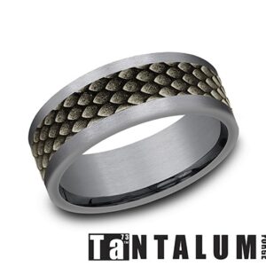 Tantalum Benchmark band with dragon scale pattern, 8mm wide, sz 10.