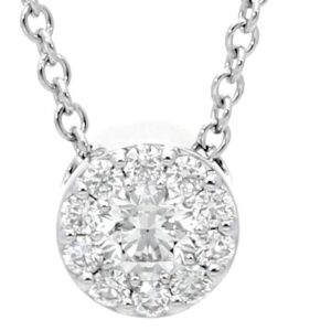 18K White gold Fulfillment Hearts On Fire pendant on 18" chain set with 9 ideal, round brilliant cut Hearts On Fire diamonds, 1.03cttw, I/J, VS-SI.