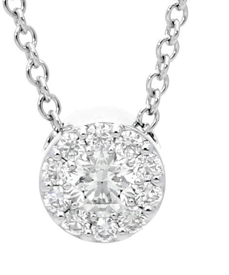 18K White gold Fulfillment Hearts On Fire pendant on 18" chain set with 9 ideal, round brilliant cut Hearts On Fire diamonds, 1.03cttw, I/J, VS-SI.