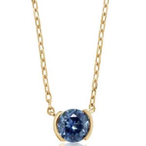 14K Yellow gold pendant on 18" cable chain semi-bezel set with a round 0.59 carat Montana sapphire.