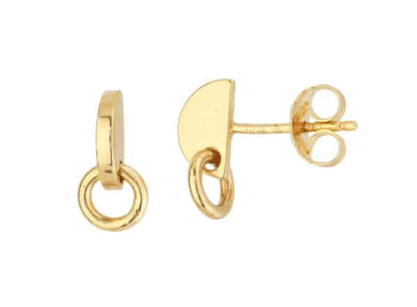 14K Yellow gold stud earrings with 3D half disc with a loop.