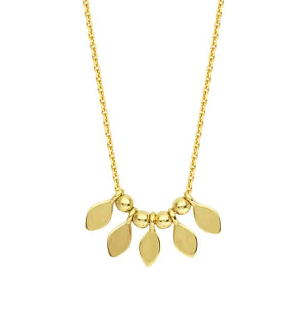 14K Yellow gold 5 small teardrops 18" necklace.