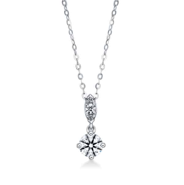 18K White gold Aerial Petite Drop Pendant by Hearts On Fire on an 18" chain set with four ideal, round brilliant cut Hearts On Fire diamonds, 0.38 total carat weight, G/H, VS-SI.