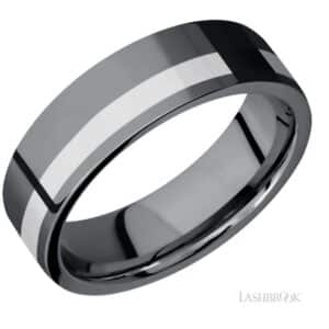 7mm pipestyle tantalum men's band by Lashbrook Designs with an offset 2mm silver stripe in an all-over satin finish.