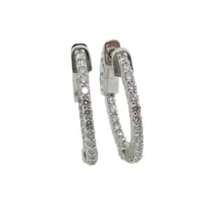 14K White gold 18mm shared prong diamond hoops by Sylvie Collection, 0.42 total carat weight. 