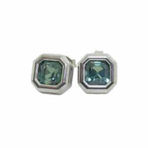 14K Yellow gold emerald cut emerald stud earrings, 0.54 total carat weight.