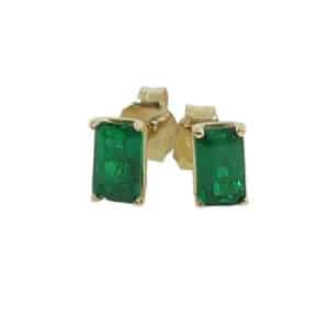 14K Yellow gold emerald cut emerald stud earrings, 0.54 total carat weight.