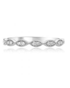 14K White gold lady's band set with: - 14 round brilliant cut diamonds, 0.11cttw