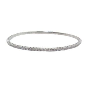 14K White gold diamond bangle claw set with 39 round brilliant cut diamonds, 1.00 total carat weight, G/H, VS-SI.