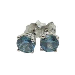 14K white gold stud earrings set with two Montana sapphires totaling 0.97 carats.