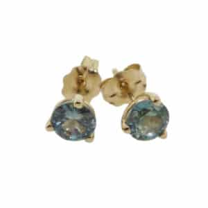 14K Yellow gold 0.89 total carat weight Montana sapphire stud earrings.