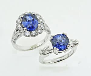 Two engagement rings set with blue sapphires