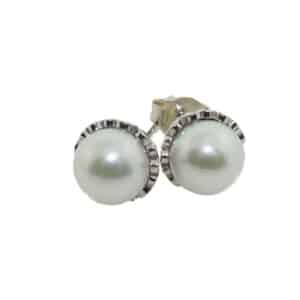 14K White gold 7-7.5m AA Akoya pearl stud earrings.