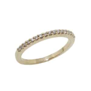 14K Yellow gold shadow band claw set with 0.11 total carat weight, G/H, SI very good cut round brilliant cut diamonds. Regular price for this band is $1000, special price is $695!