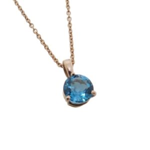 14K rose gold pendant set with 6mm round blue topaz