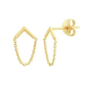 14 Karat yellow gold upside down "V" earrings with chain drape