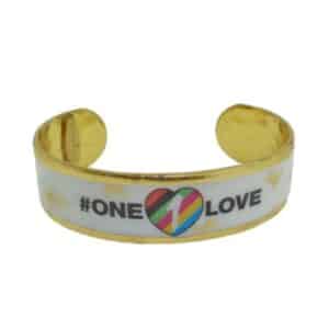 0.75" wide "One Love" cuff with gold leaf, large size.