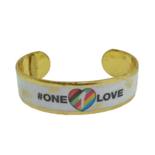 0.75" wide "One Love" cuff with gold leaf, large size.