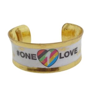 1" wide "One Love" corset style cuff with gold leaf, large size.