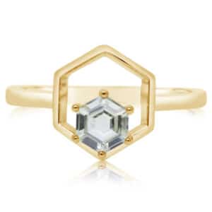 14K yellow gold lady's ring set with a 0.53 carat hexagon Montana sapphire.