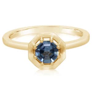 14K Yellow gold lady's ring set with a 0.50ct 5mm octagon Montana sapphire.