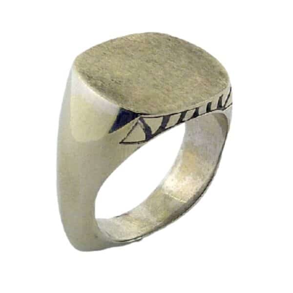 14K white gold custom men's signet ring with solid engravable top with engraved sides.