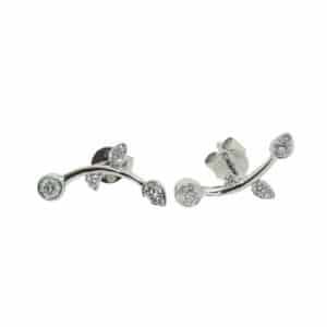 14K White gold diamond vine earrings set with 10 round brilliant cut diamonds, 0.14cttw, and 2 round brilliant cut diamonds, 0.10cttw.