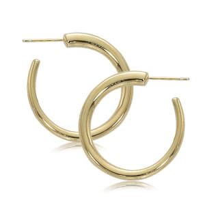 14K yellow gold tapering hoops with posts.
