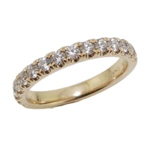 14K Yellow gold split claw diamond band set with 15 Hearts On Fire diamonds, 0.478cttw, G/H, VS-SI.