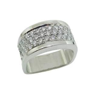 14K White gold diamond dinner ring set with 41 round brilliant cut diamonds, 1.25cttw, G/H, VS-SI.