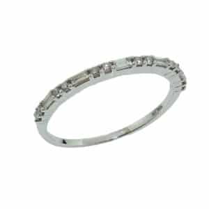 14K White gold lady's band set with alternating round brilliant cut and baguette diamonds, 0.24cttw.