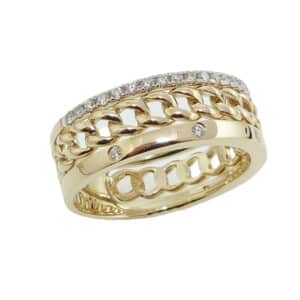 14K Yellow gold stacked lady's ring set with 34 round brilliant cut diamonds, 0.26cttw.