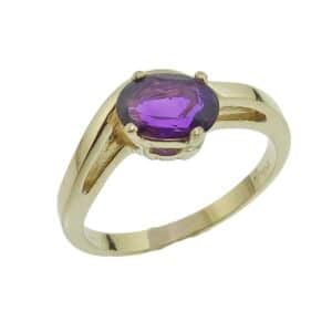 Lady's 14K yellow gold ring set with 0.67 carat oval amethyst.