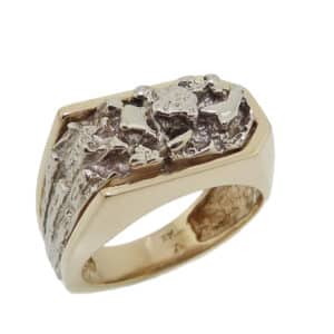 14K yellow and white men's nugget texture ring.