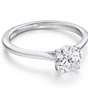18K White gold Camilla engagement ring by Hearts On Fire set with a 0.918 carat, H, VS2. Available in 18K gold or platinum. This ring can be made in any combination of white, pink or yellow gold and can be customized to accommodate different size and shape diamonds, by special order.