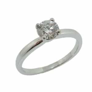 14K White gold 4 prong engagement ring set with a 0.52 carat, H, SI2 very good cut, round brilliant cut diamond. Grand Opening Sale price $1495 while it lasts, regular price $3300.