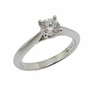 14K White solitaire engagement ring set with a 0.51 carat round brilliant cut diamond, F, SI2. Special Sale price $1900 while it lasts, regular price is $3900.