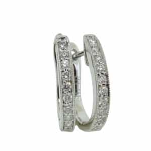 14K White gold pave set diamond hoop earrings totaling 0.21 carats, G/H, SI1.