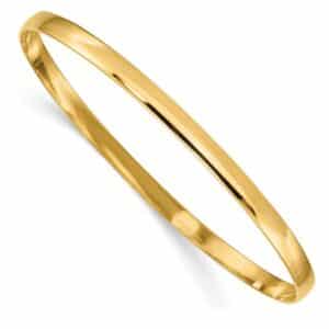 14K Yellow gold 4mm wide solid polished half round bangle.