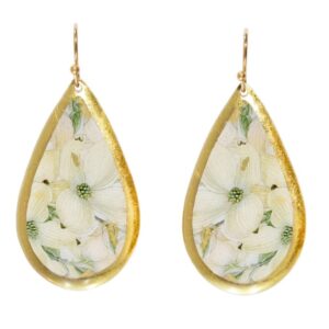 Dogwood White medium dangle earrings with 22K yellow vermeil by Evocateur