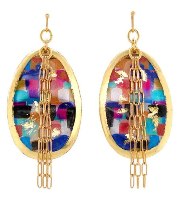 Pop Tart Evocateur oval dangle earrings with gold chain and 22K yellow vermeil.