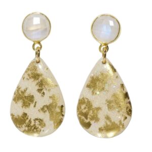 Dazzled cream iridescent small teardrop earrings with moonstone posts and 22KY vermeil by Evocateur.