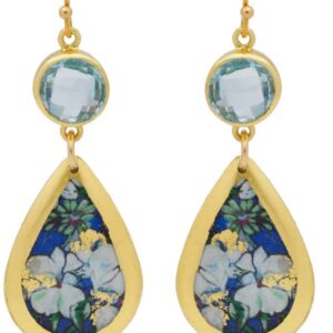 Lillies white small teardrop earrings with blue topaz and 22KY vermeil by Evocateur