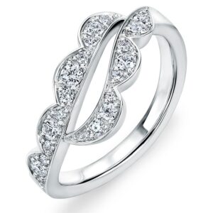 18K White gold Lorelei Double Ribbon Band by Hearts On Fire pave set with 23 Hearts On Fire diamonds, 0.35 total carat weight, G/H, VS-SI.