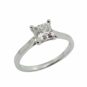 14K White gold solitaire engagement ring set with a 0.97 carat, E, VVS1 princess cut diamond. Regular price $14,900, Special Sale price $7150 while it lasts!