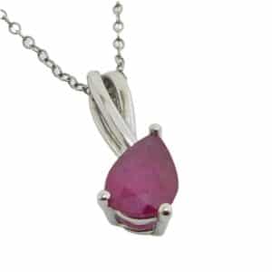 14 Karat white gold pendant set with one 0.97 carat pear shaped ruby