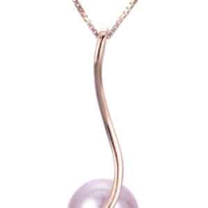 14k rose gold swirl pendant set with a 9-10mm round natural pink freshwater pearl
