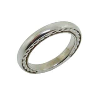14K White gold lady's wedding band with rope detail in profile. Matches engagement ring style 200-60-78028.